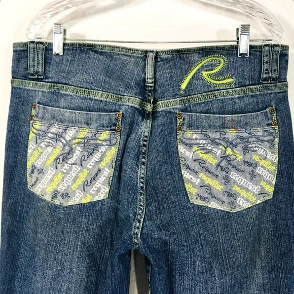 VINTAGE Request Jeans Mens 34X32 Embroidered Denim Distressed Y2K - Picture 2 of 12